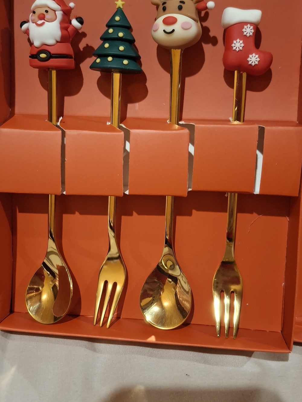 Gold Holiday Flatware Set with Festive Character Handles